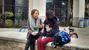 Margo sharing the gospel with Katia, who received Christ that day!